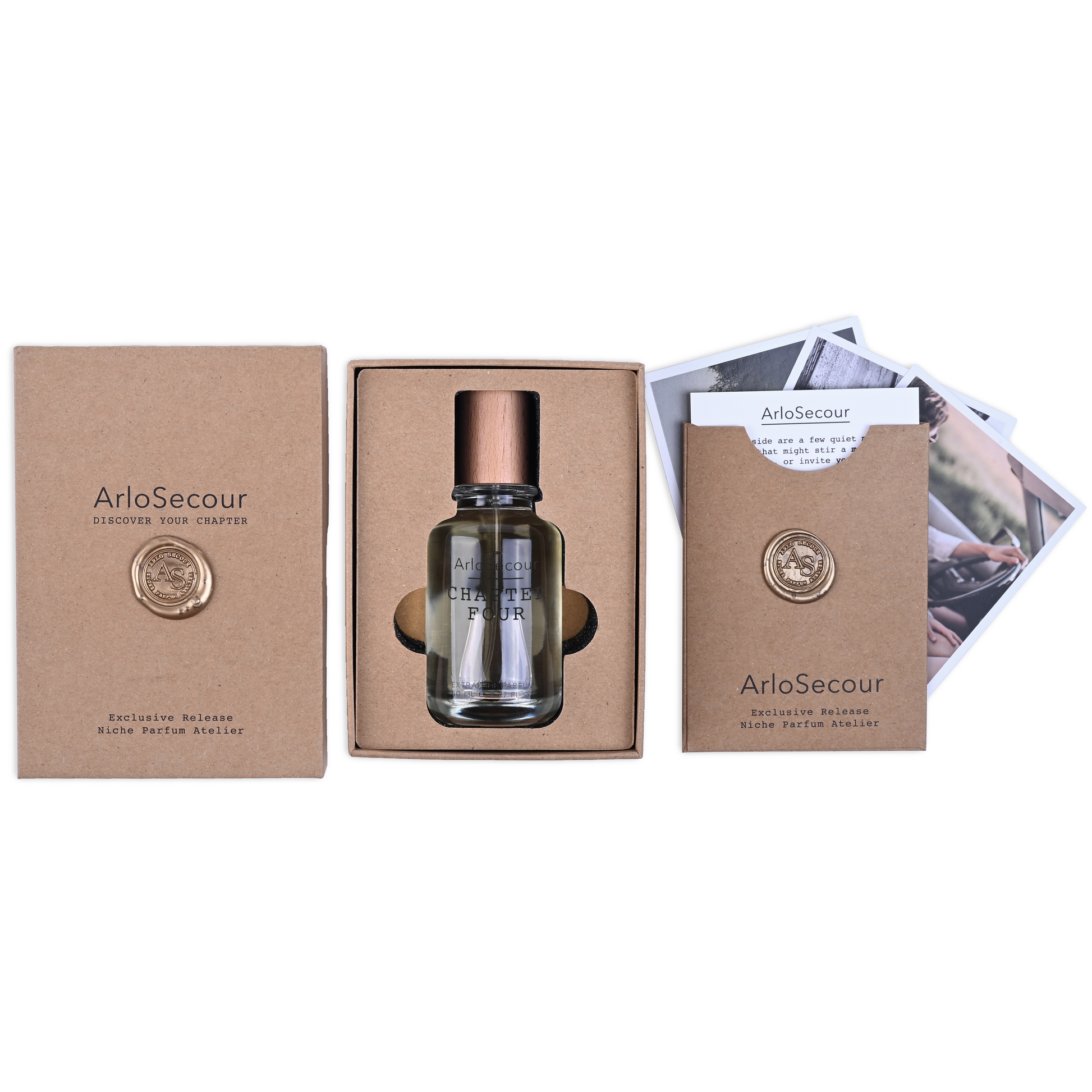 Each 50ml bottle is packaged in our beautiful gift box sealed with our signature hand stamped wax monogram. The interior features our collectable portfolio of photo postcards inspired by the scent.